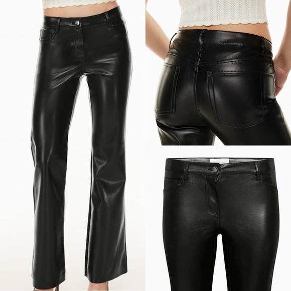 Aritzia Wilfred The Melina Black Faux Leather Flare Pants Sz 6 Office Capsule - Picture 1 of 16